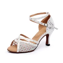 Женская сатиновая обувь для сальсы; обувь для латинских бальных танцев; женская обувь для танго и самбы; ChaCha; Kizomba; обувь для танцев в помещении; Высокий Каблук 7,5 см; 1380