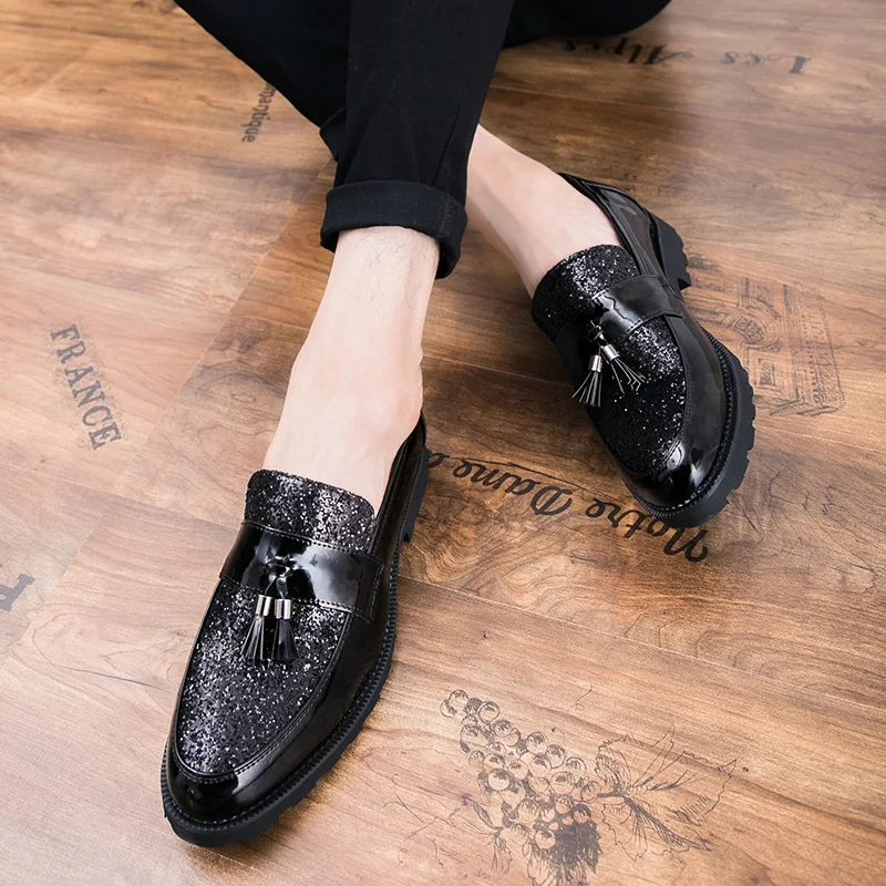 italian men designer fashion tassel leather formal shoes luxury brand wedding footwear male cool evening shiny oxford flat shoes (15)