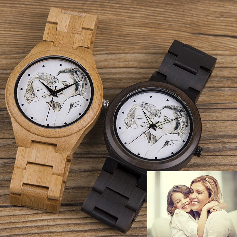 BOBO BIRD Personality Print Buyer's Photo on Wood Watches Custom Men Women Watch Creative Quartz Wristwatch relogio masculino