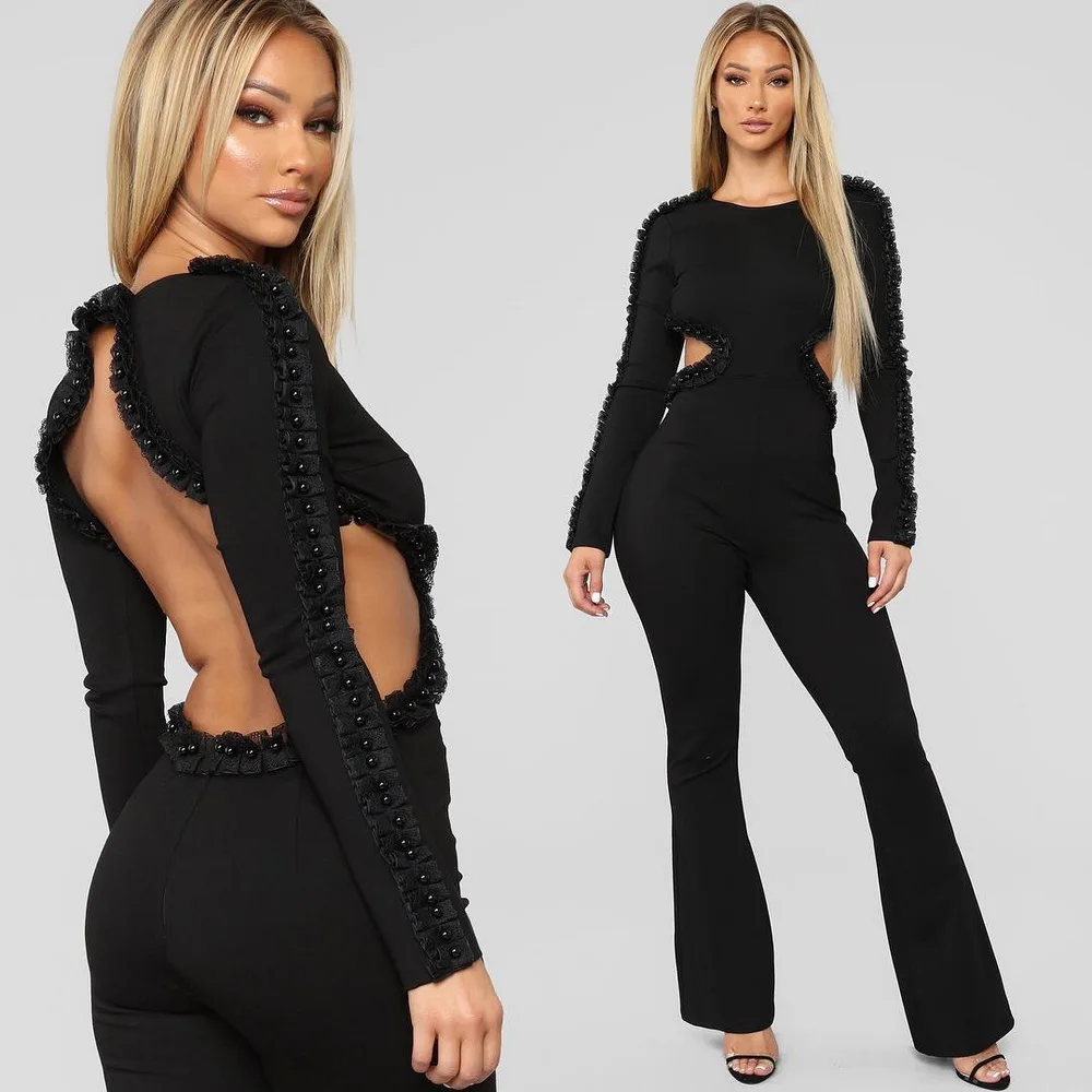 OKAYOASIS Newly Sexy Women O neck Long Sleeve Black Blackless Bodycon ...