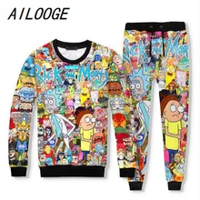 AILOOGE/осенне-зимний комплект для мужчин и женщин с 3D толстовкой с принтом из мультфильма «Рик и Морти»+ штаны, комплект из 2 предметов, спортивный костюм