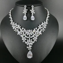 NEW FASHION Retro romantic little flower crystal zircon necklace earring wedding bride banquet party dress formal jewelry set