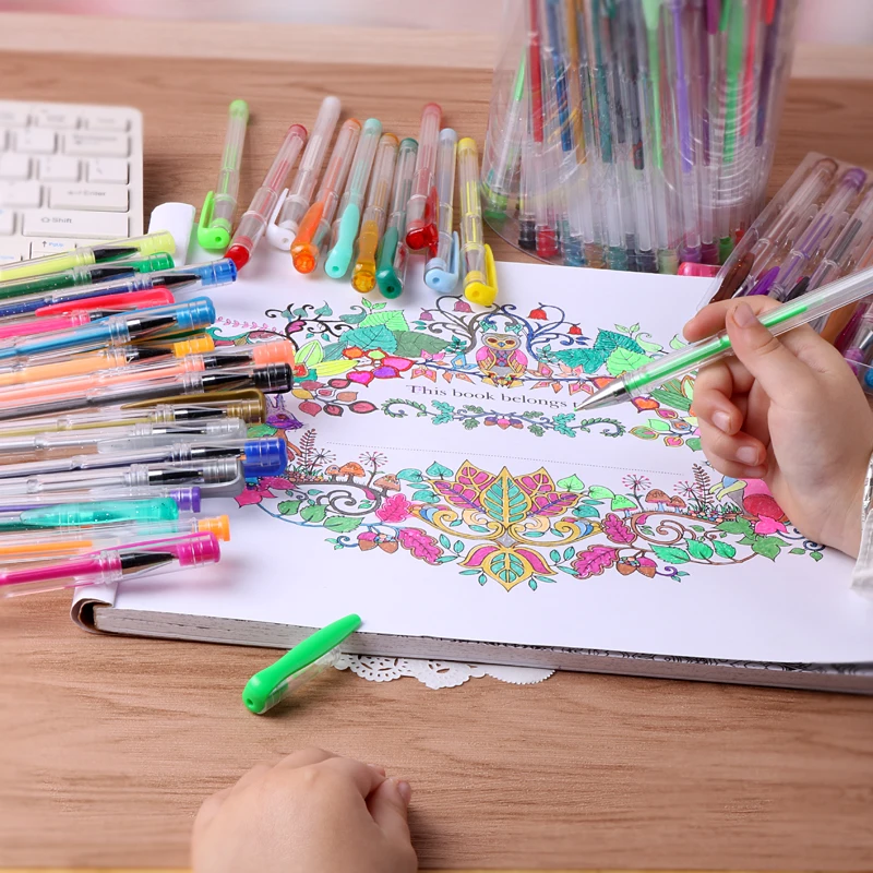 Goede 48 60 100 120 Kleuren Gel Pennen Set Vullingen Gel Inkt Pen Metallic Pastel Neon Glitter Schets tekening Kleur Pen School Briefpapier