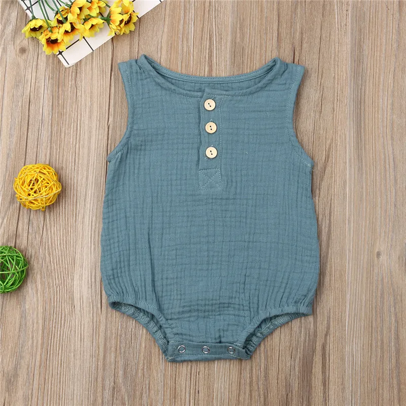 Baby Boys Romper Summer Infant Unisex Newborn Button Sleeveless Girls Solid One-pieces Jumpsuit Baby Cotton Linen Clothes Outfit