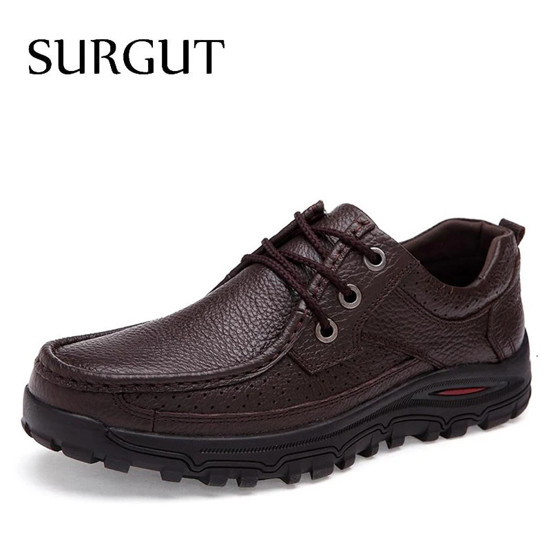 Achat SURGUT Marque Grandes Tailles En Cuir Véritable Mode Hommes Chaussures À La Main D été Automne Hiver Marque de Haute Qualité Hommes Appartements Chaussures 38 48