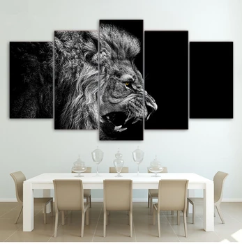 

Canvas Pictures Wall Art Framed Home Decor 5 Pieces Roaring Lion Paintings Modular Living Room HD Printed