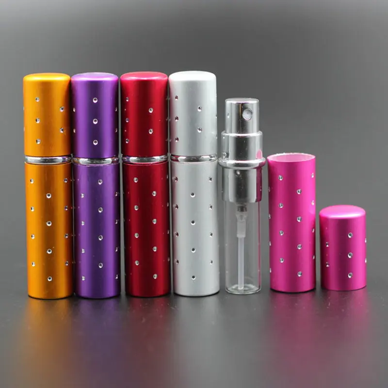 

20pcs/Lot Travel Fashion 5ml Pump Refillable Anodized Aluminum Empty Perfume Bottle With Dot Glass Spray Scent Bottle