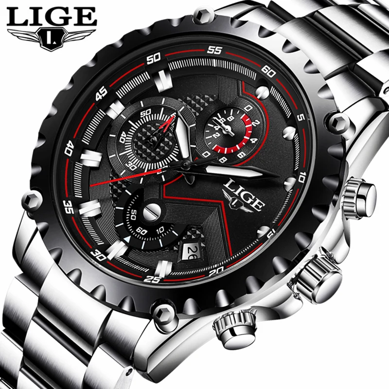 Lige мужские часы Модные Спортивные кварцевые мужские часы, наручные часы лучший бренд класса люкс Полный Сталь деловые водонепроницаемые