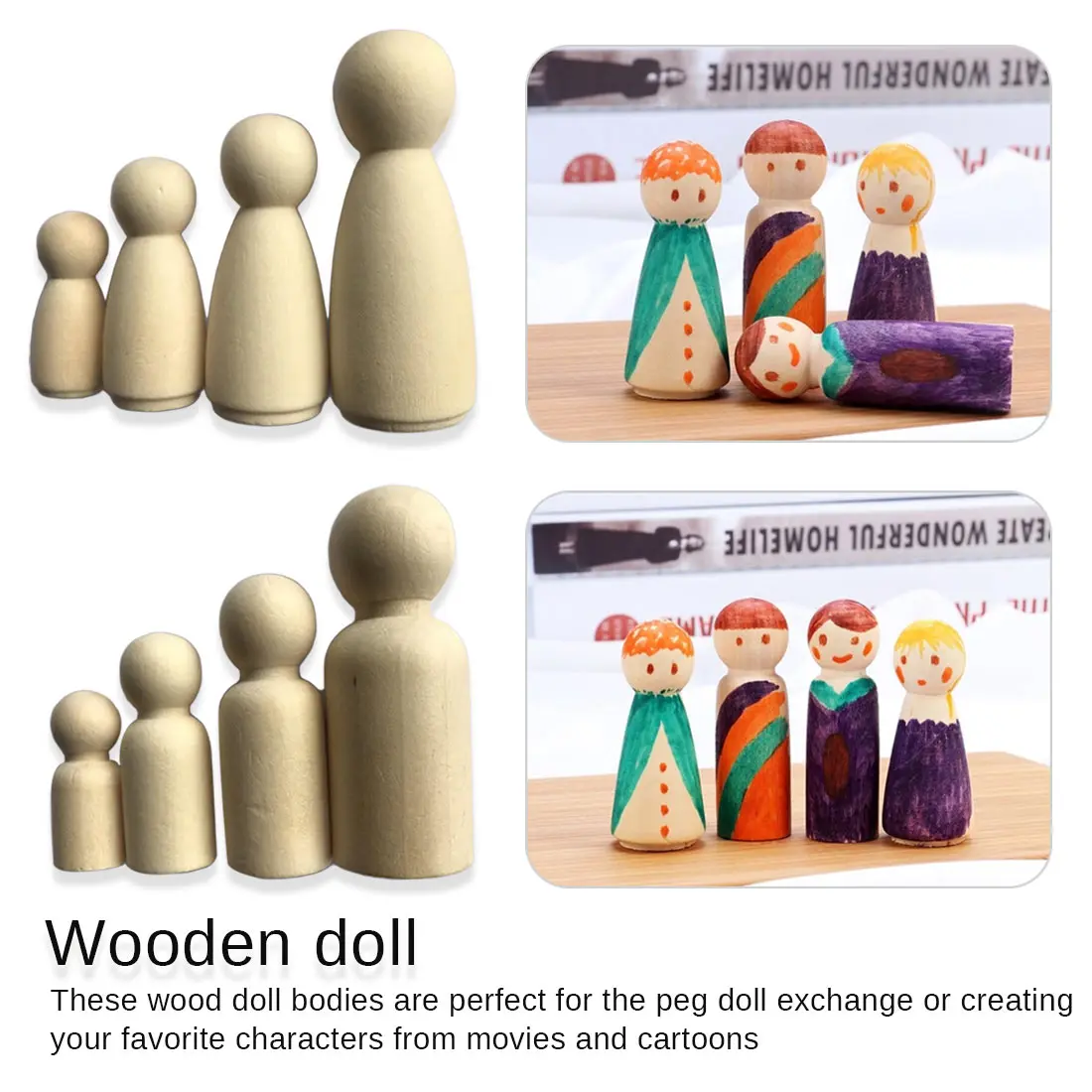 

Let's Make Peg Dolls 50pcs Maple Wood Unpainted Family Wooden Dolls Baby Toy Weddings Dolls Decor Toys Baby Teether