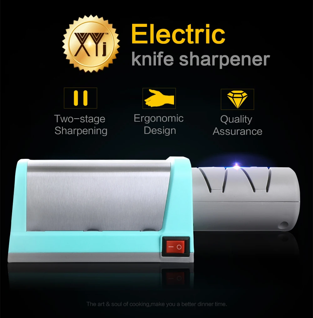 XYj точилка для кухонных ножей электрическая Алмазная и керамическая кухонная точилка для ножей 2 ступенчатая шлифовальная машина заточка керамическая вилка европейского стандарта