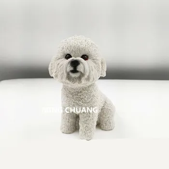 

Cute Simulation Puppy Statue Bichon Frise Small-size terriers The pet dog Bust Resin Action Figure Collectible Model Toy 11.5CM