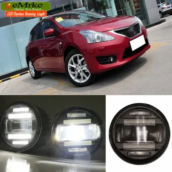 

eeMrke Car Styling For Nissan Tiida C12 Pulsar ST Hatch 2 in 1 Multifunction LED Fog Lights DRL With Lens Daytime Running Lights