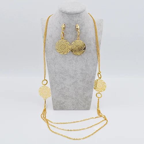 Солнечный Электрический вездеход на ДУ Длинная цепочка ожерелье серьги женские ювелирные наборы высокого качества Круглые Цветочные полые для вечерние - Окраска металла: Jewelry Set G