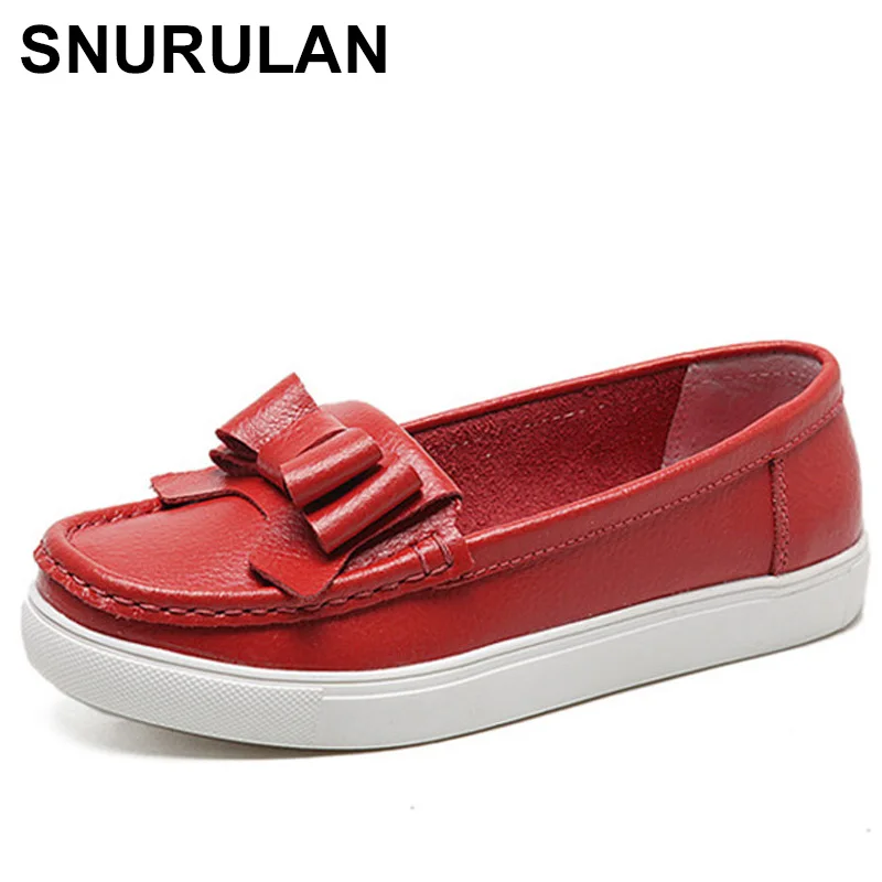 

SNURULANSpring Summer PU Leather Flat Shoes Female Soft Bottom White Nurse Shoes Ladies Bow Casual Sneakers Women Zapatos Mujer