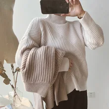 Autumn Winter new stylish and warm alpaca wool blends thickening turtleneck loose sweater women's knitting warm sweater 1705318