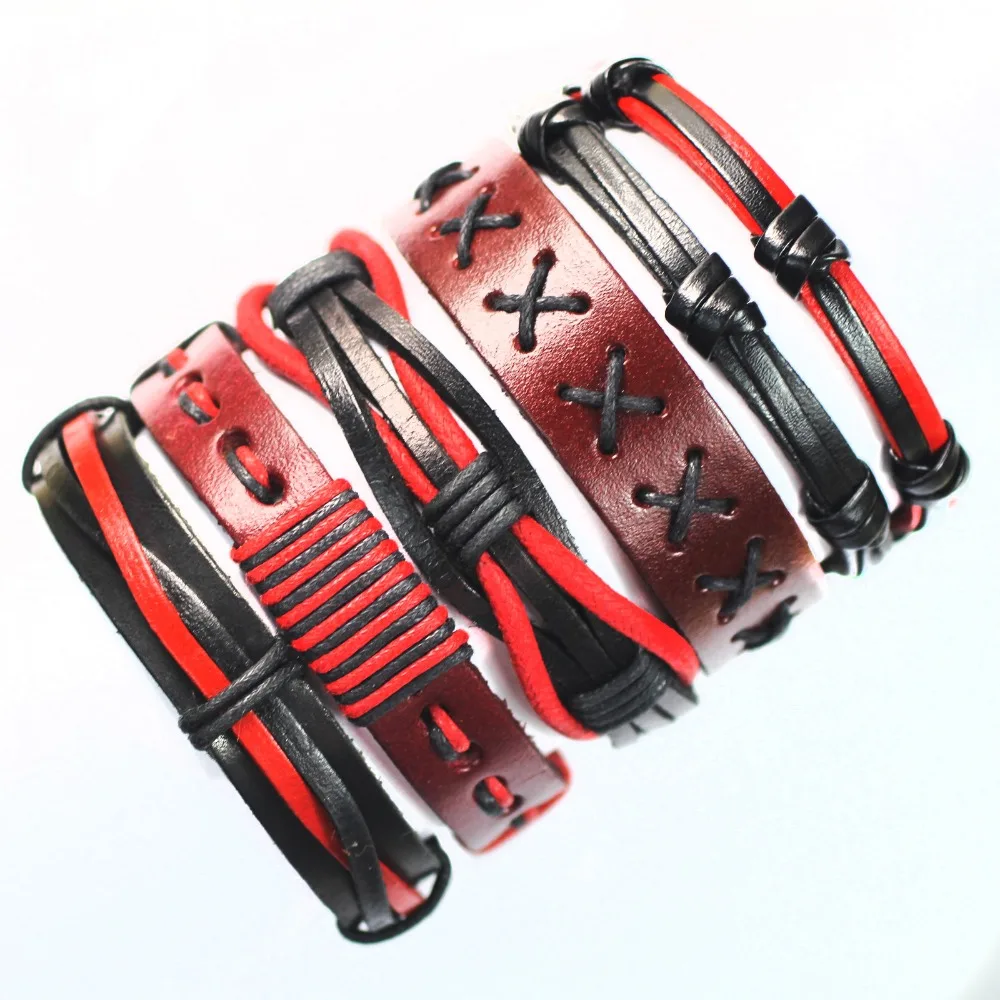 

ZotatBele Wholesale 5PCS Handmade Leather Bracelets Charm Multilayer Braid Wrap Bracelets Bangles Rope Chain Men Jewelry FK2
