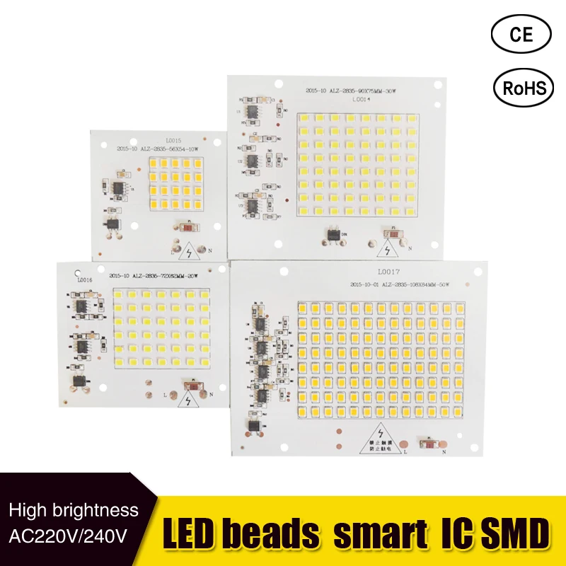 LED Lamps SMD Chip Beads Smart IC 220V Input 10W 20W 30W 50W For Outdoor FloodLight Cold White/Warm White | Лампы и освещение