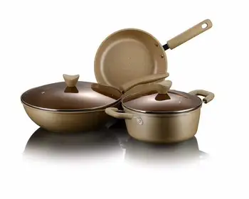 

3-Piece Set with 2 Covers Kitchen Cookware Pan and Pot Set Iron Fry Pan Wok and Soup Pot Exquisite Kitchen Cooking Tools