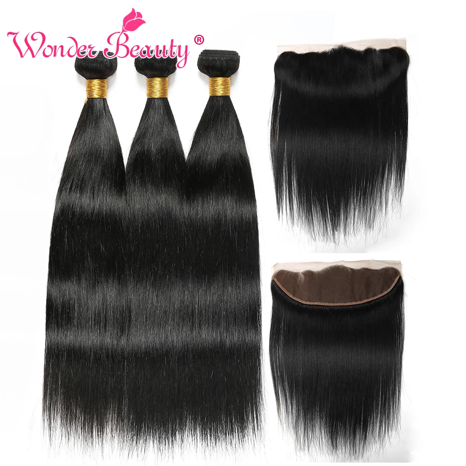 

Straight Hair Bundles With Frontal Wonder Beauty Peruvian Human Hair Bundles With Closure Non Remy 13x4 Frontal With Bundles