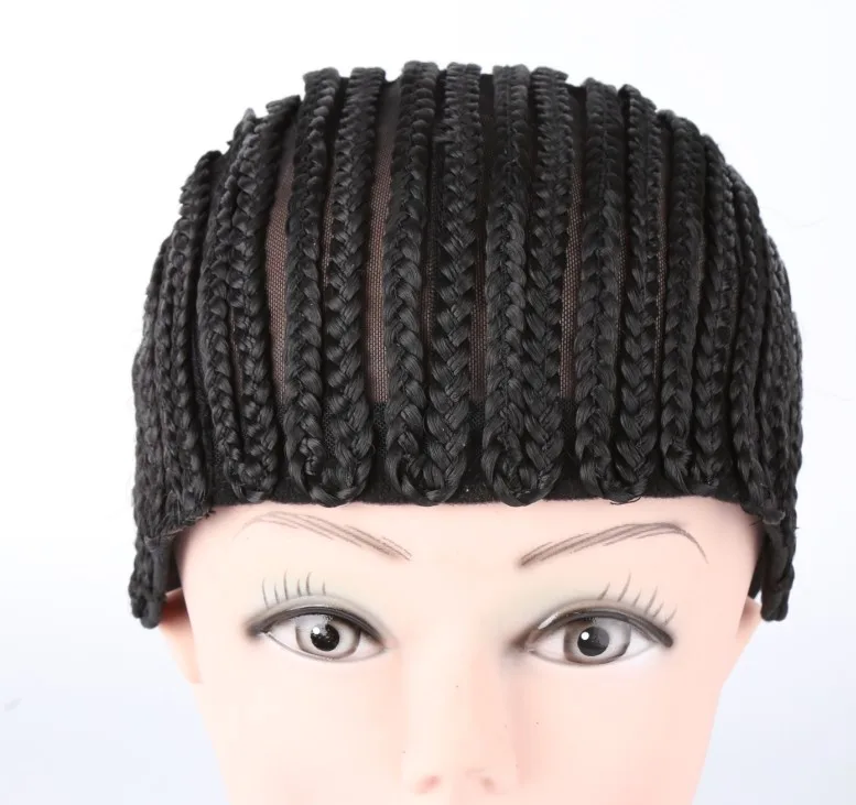 Black Crochet Synthetic Braids Wig Cap For Making Wig With Adjustable Strap Glueless Weaving Caps Wig Cap Hairnet
