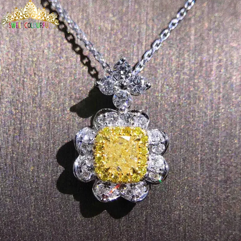 

1 Carat ct Wedding yellow Moissanite Diamond Necklace 18K 750 White Gold D color VVS H006 with a certificate