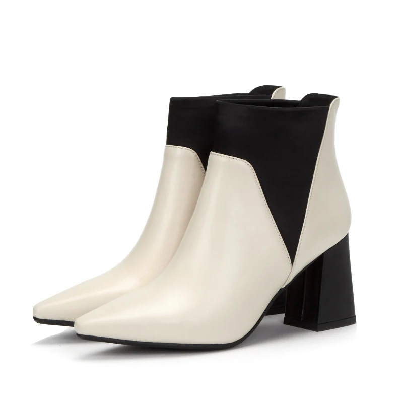 Mixte Noir Automne Couleurs noir Haute Taille Bottes Plus En Pointu Cheville Beige 34 42 Femmes Nouveau 2018 Mode Cuir Bout Chaussures Talons EHWe9YD2I