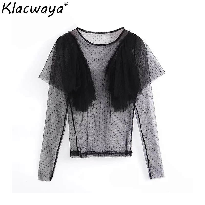 

women black transparent organza blouse shirts 2019 summer beach fashion ladies elegant sun shirt parties girls chic tops femme