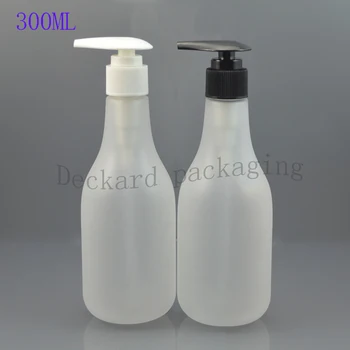 

50pcs 300ml dispenser pump PET bottle empty transparent/frosted,plastic cosmetic container with lotion pump for shampoo,