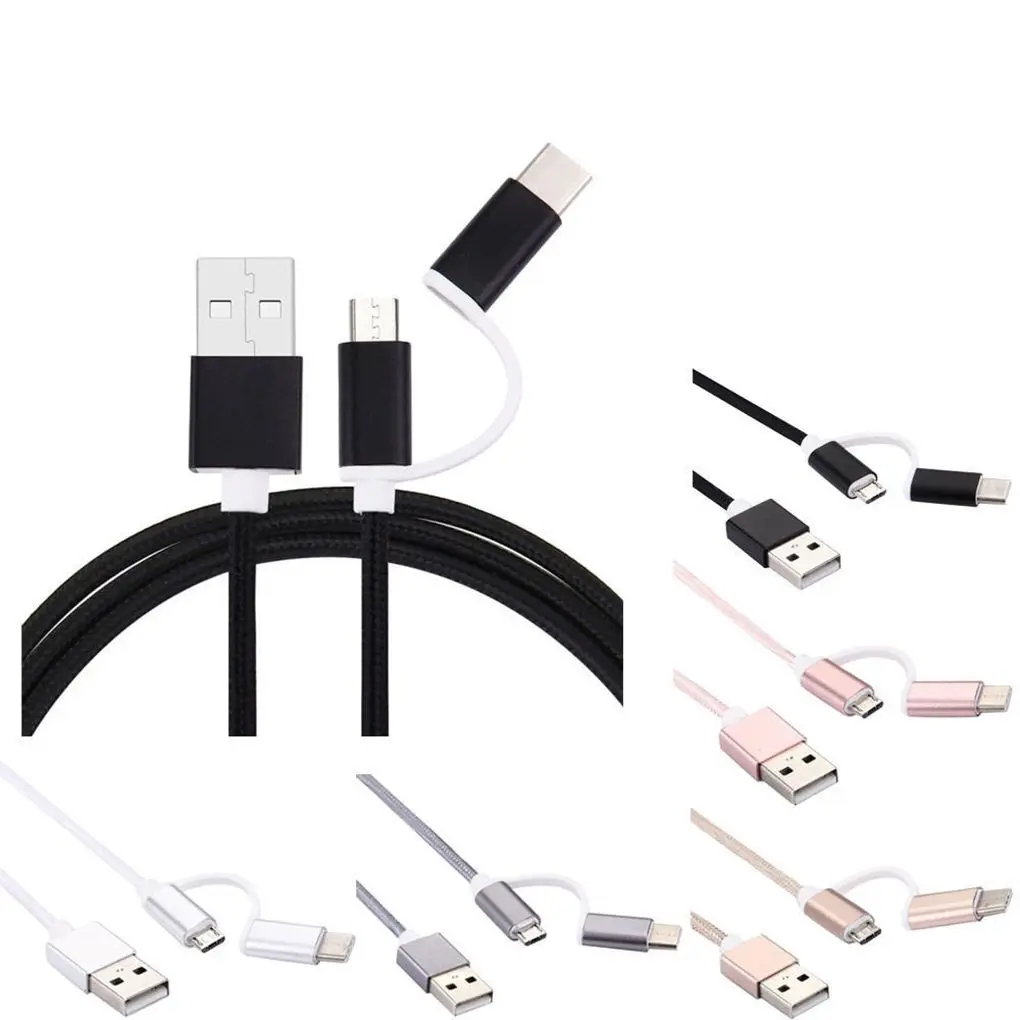

1M Micro USB Type C Phone Cable Practical 2in1 Micro USB and USB Type C Adapter Data Charging Cable Universal Cables