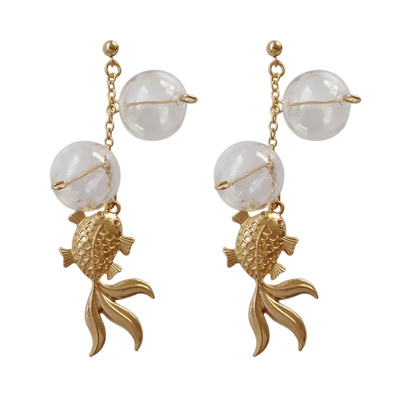 

New Korean creative fashion earring female bubble goldfish metal earrings ear stud ear without ear jewelry wholesale
