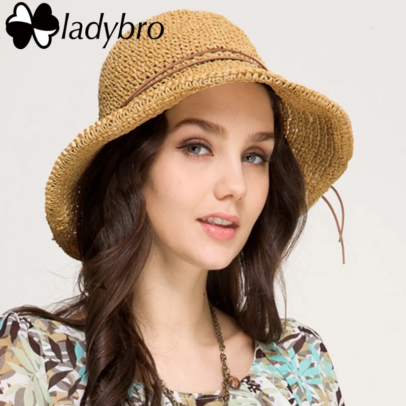 Женская Солнцезащитная шляпа Ladybro соломенная складная с бантом и широкими полями
