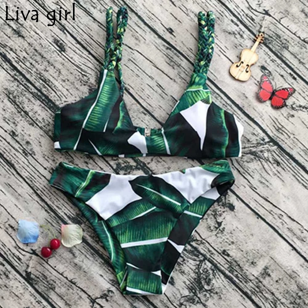 

Liva girl Leaves bikini set high Waist brazilian swimsuit Micro bikini mesh swimming summer 2019 Set Beach Wear Bathing Suit