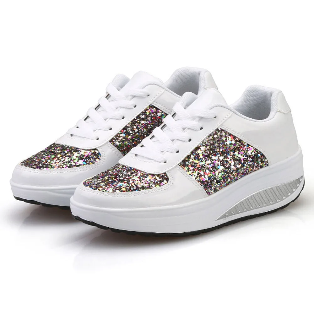 

CAGACE Women's Ladies Wedges Sneakers Sequins Shake Shoes Lady 2018 shoes Fashion Girls Sport Shoes SIZE35-41