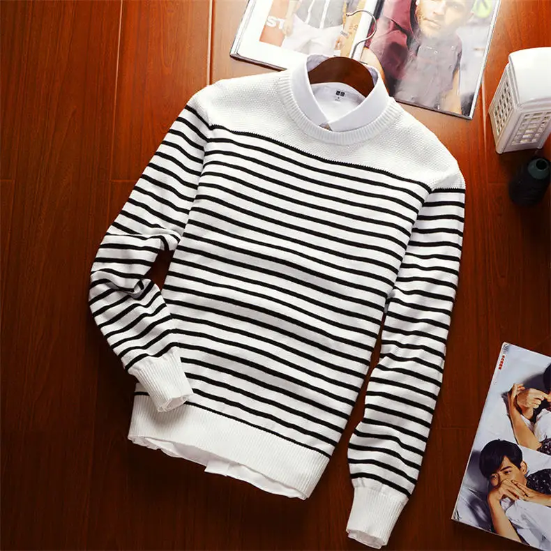MuLS 2019 Spring Knit Sweater Men Pullover Striped Sweater Jumpers Autumn Male Cotton knitwear Youth Blue Black Grey Size M-3XL 7