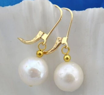 

free shipping 1379 12mm round white reborn keshi pearl earring