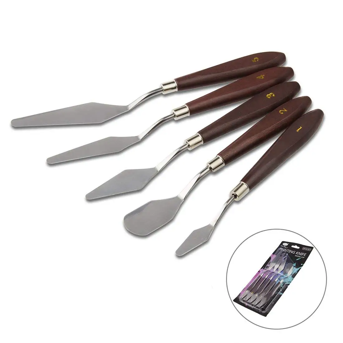 5PCS Palette Knife Set, Stainless Steel Painting Mixing Scraper Art