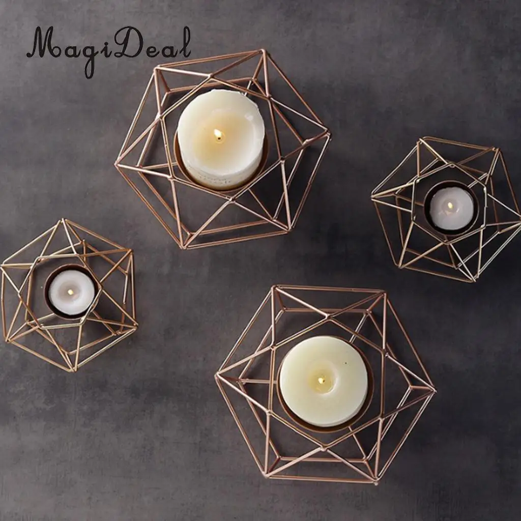 Industrial Iron Wire 3D Geometric Glass Tealight Candleholder Wedding Party Gold