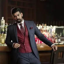 Серый холодный красивый Для мужчин костюмы Формальные смокинг Мода Slim Fit Terno Masculino таможенные Homme(куртка+ брюки+ галстук+ жилет+ носовые платки