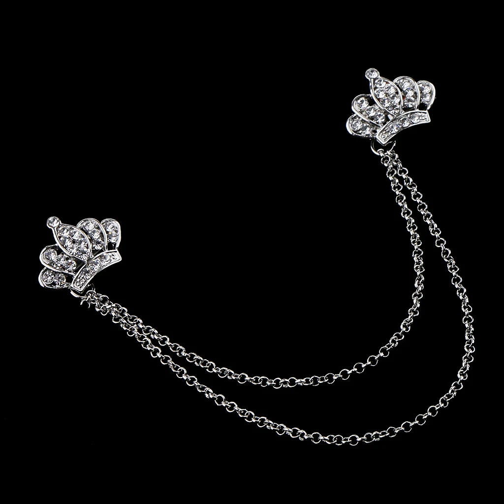 Double Rhinestone Crown Layered Chain Brooch Crystal Brooch Collar Corsage Wedding Party