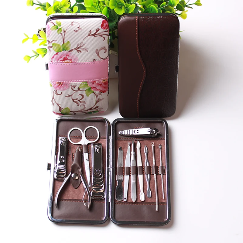 

12Pcs In 1 Manicure Sets Stone Pattern Pedicure kit Scissor Tweezer Knife Ear Pick Utility Nail Clipper Kit Nail Art Care Tools