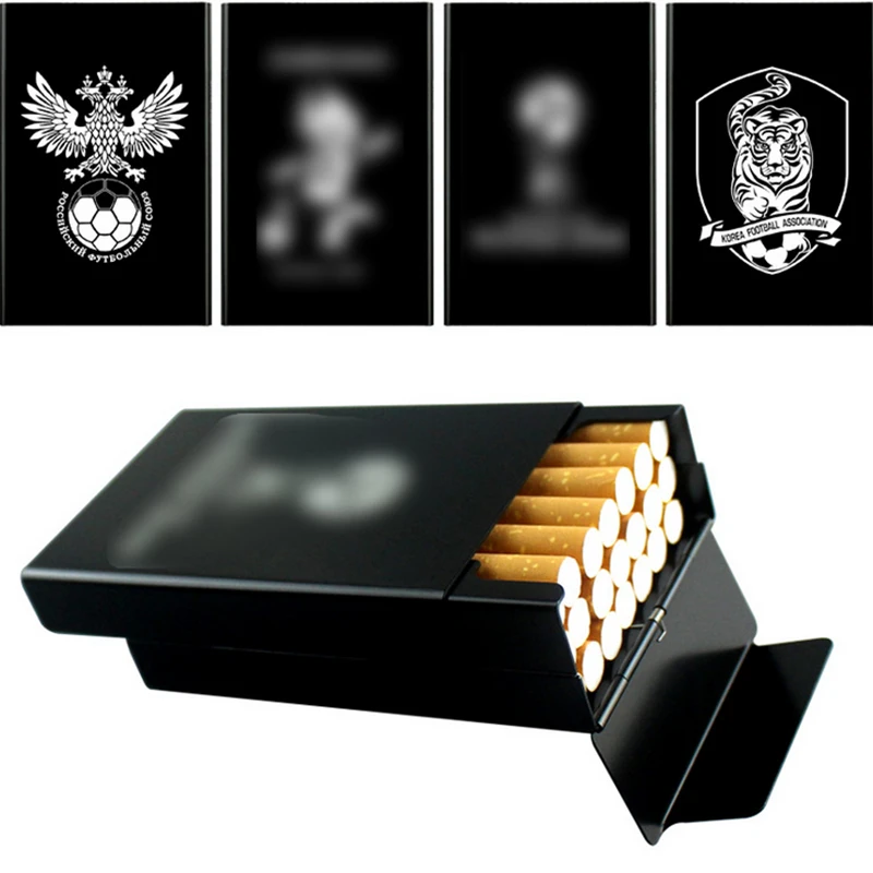 Cigarette Storage Box Aluminum Alloy Laser Engraving World Cup Design Slide Design Business Promotion Exhibition Household Items Cigarette Storage Box Aluminum Alloy Laser Engraving World Cup Design Slide Design Business Promotion Exhibition Household Items