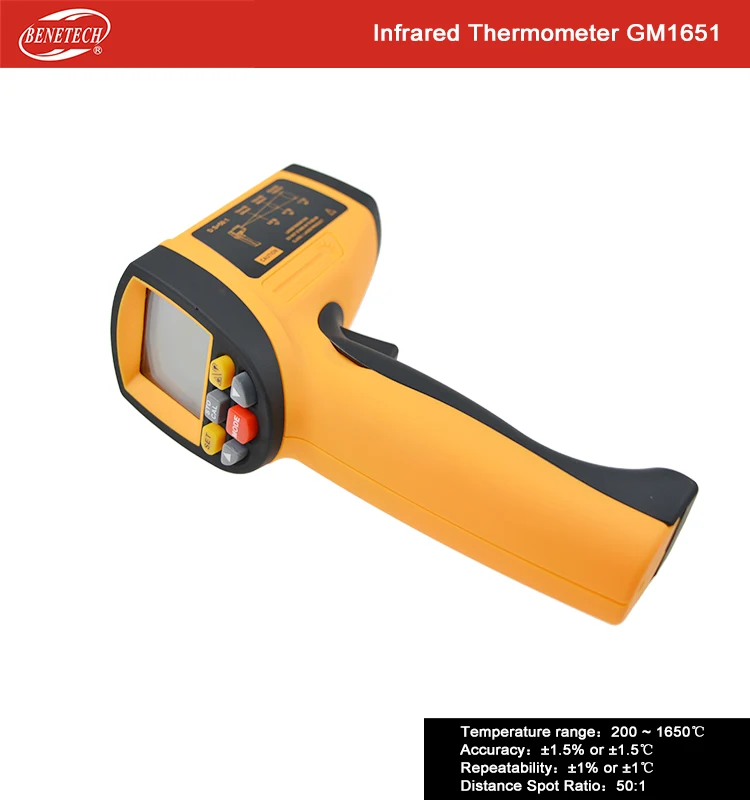 Бесконтактный лазерный ручной промышленный 50: 1 GM1651 ИК Инфракрасный цифровой термометр-30~ 1650 градусов