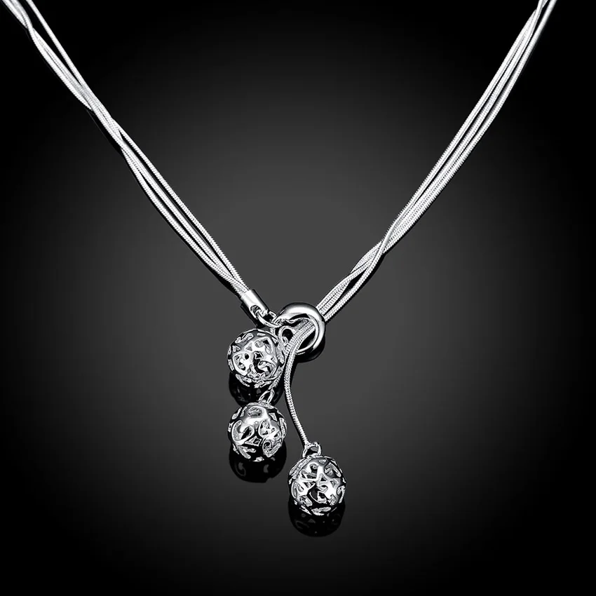 Silver Plated Necklace Round Hollow ball necklace Pendant Adjustable