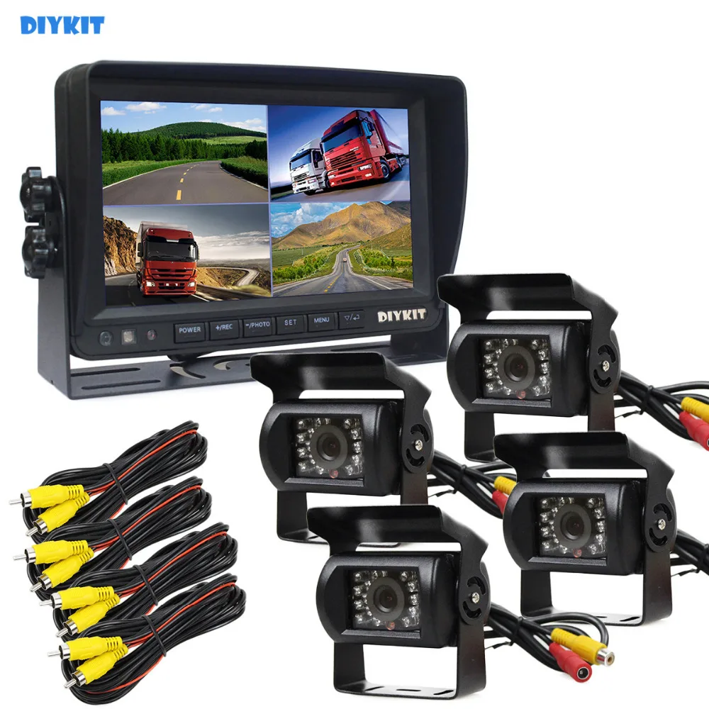 

DIYKIT Video Recording 7inch 4 Split QUAD Rear View Monitor Car Monitor + 4 x CCD IR Night Vision Rear View Camera