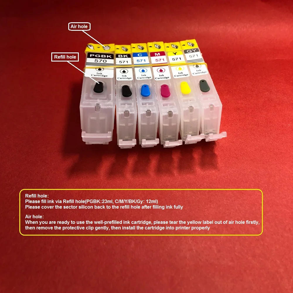 YOTAT 6 шт. пустой перезаправляемый картридж для PGI-570 CLI-571 PGI-570XL CLI-571XL для Canon PIXMA MG7750 MG7751 MG7752 TS8050