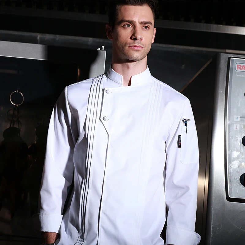 

High quality winter restaurant kitchen uniform thick washable cook uniform long sleeve white chef jacket