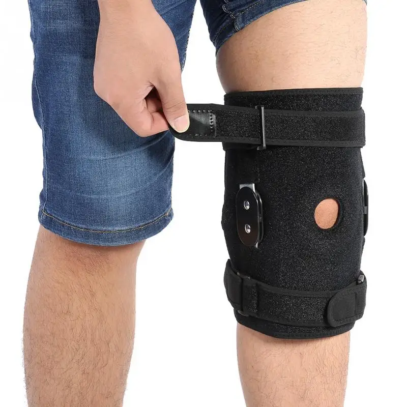 Adjustable Hinged Knee Brace Support Steel Plate Open Patella Sport Guard Wrap Safety Guard
