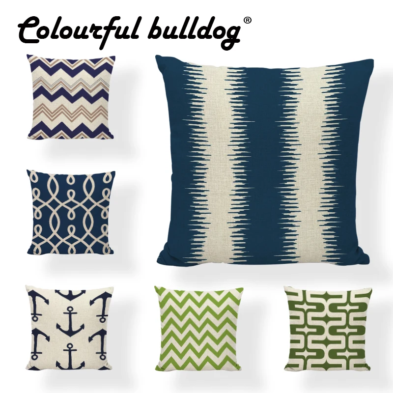 

Colorful Geometry Cushion Cover Cute Elephant Blue and Beige Striped 17In Coral Anchor Throw Pillowcase Living Room Office Decor