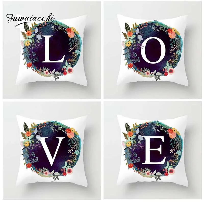 

Fuwatacchi A-Z Letter Printed Cushion Cover Customized English Alphabet Pillow Cover Floral Decorative Pillowcase for Home Sofa