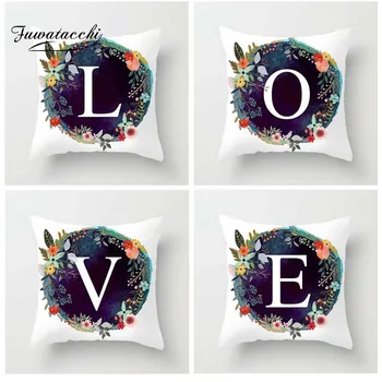 

Fuwatacchi A-Z Letter Printed Cushion Cover Customized English Alphabet Pillow Cover Floral Decorative Pillowcase for Home Sofa